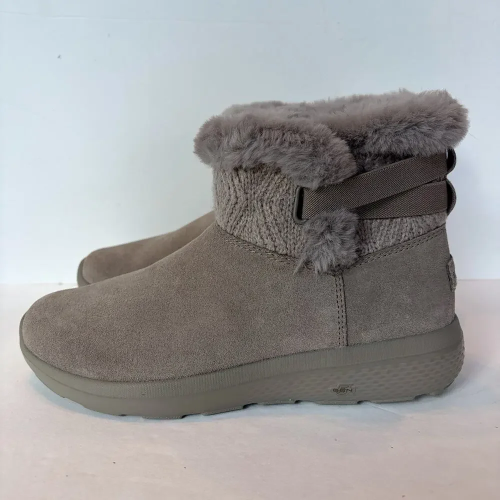 Skechers On-the-GO City Winter Gleam Water Repellent Dark Taupe Boots Women's 8
